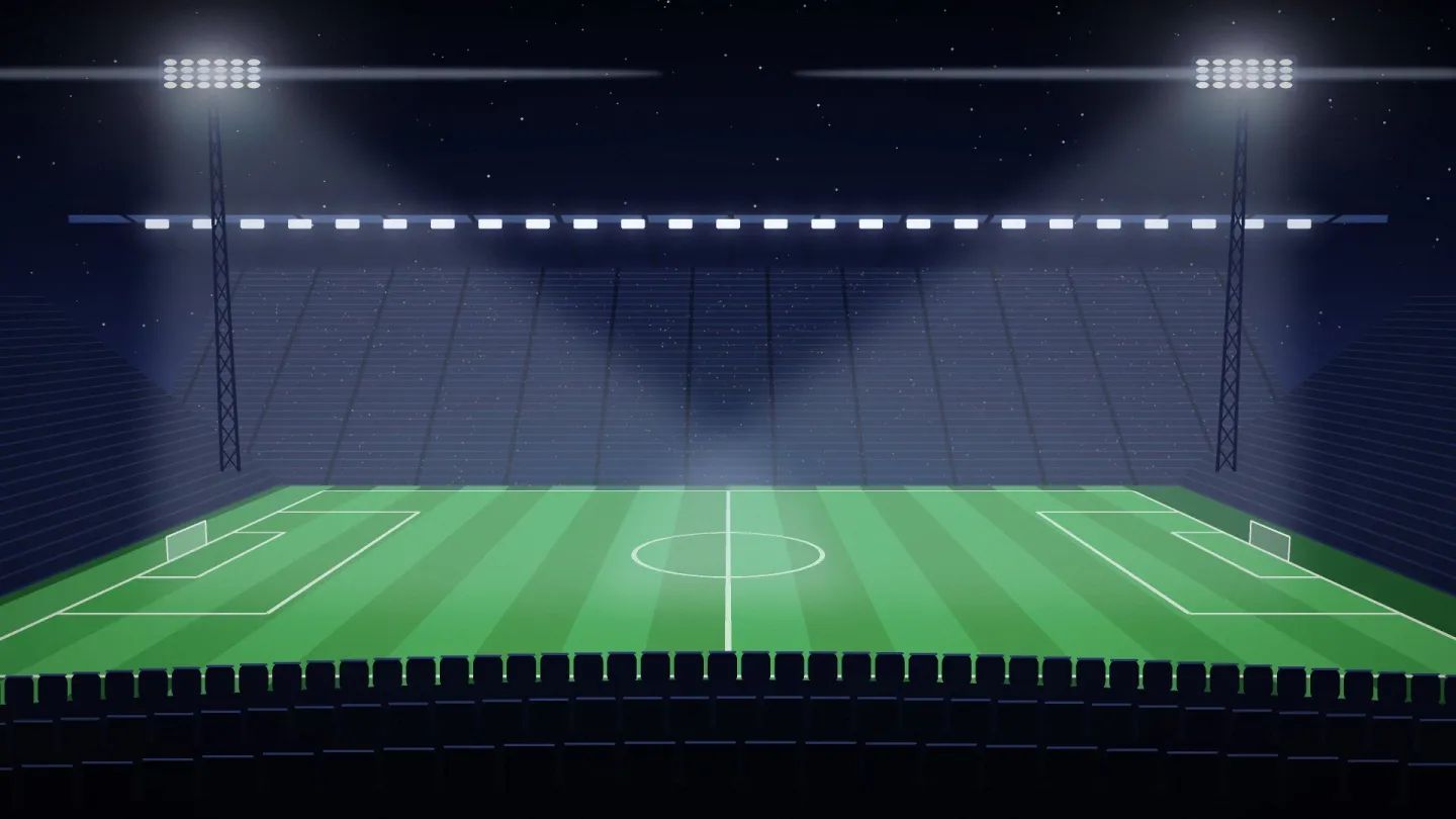 Axşam işıqlandırılan stadion.
